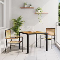 Berkfield Home 3 Piece Garden Dining Set Black Poly Rattan Acacia