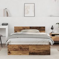 Berkfield Home Bed Frame with Headboard Old Wood 120 x 190 cm Solid Wood in Brown