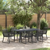 Berkfield Home 7 Piece Garden Dining Set Black Steel & Poly Rattan