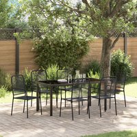 Berkfield Home 7 Piece Garden Dining Set Black Cotton Rope & Steel