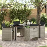 Berkfield Home 5 Piece Garden Dining Set with Cushions Light Grey Poly Rattan