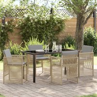 Berkfield Home 5 Piece Garden Dining Set with Cushions in Beige Poly Rattan