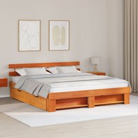 Berkfield Home with Drawer with Headboard with Storage Wax brown 180 x 200 cm Solid wood