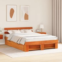 Berkfield Home with Drawer with Headboard with Storage Wax brown 160 x 200 cm Wood