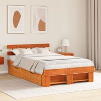 Berkfield Home Bed Frame with Drawers - Wax Brown - 140 x 190 cm - Solid Pine Wood