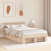 Berkfield Home Bed Frame with Drawers - 135 x 190 cm - Solid Pine Wood in Beige