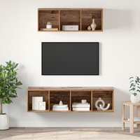 Berkfield Home TV Cabinet Set with Shelf Wall-mounted with Storage 2 pcs Old wood 37 x 37 x 142.5 cm in Brown