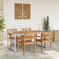 Berkfield Home Outdoor Dining Table Grey 160x80x75 cm Steel&Solid Wood Acacia | Size: 160 x 80 x 75 cm