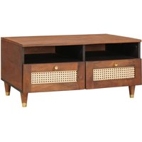 Berkfield Home Coffee Tables with Drawer with Shelf with Storage Brown Cane & solid mango wood