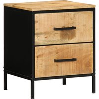 Berkfield Home Bedside Cabinet 40x35x50 cm Solid Wood Rough Mango in Black | Size: 40 x 35 x 50 cm
