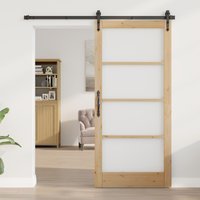 Berkfield Home Interior Door with Glass "ORKDAL" 93x202x4 cm Solid Wood Pine in Beige | Size: 93 x 202 x 4 cm