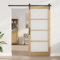 Berkfield Home Interior Door with Glass "ORKDAL" 93x211x4 cm Solid Wood Pine in Brown | Size: 93 x 211 x 4 cm