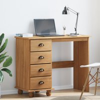 Berkfield Home Desk 'ASKIM'with Drawers 95x40x75 cm Solid Wood Pine in Brown | Size: 95 x 40 x 75 cm