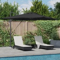 Berkfield Home Cantilever Roma Parasol with LEDs - Black, 286 x 285 x 270 cm, Aluminium in Black | Size: 286 x 285 x 270 cm