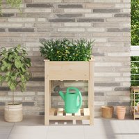 Berkfield Home Garden Planter with Shelf 60x60x76 cm Solid Wood Fir in Beige | Size: 60 x 60 x 76 cm