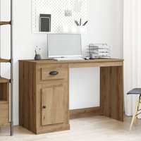 Berkfield Home Desk with Storage Artisan Oak 50x115x75 cm Engineered Wood in Brown | Size: 50 x 115 x 75 cm