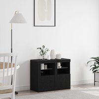 Berkfield Home Side Cabinets with LED Lights 2 pcs Black Oak 41x37x67 cm | Size: 41 x 37 x 67 cm