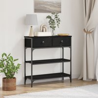 Berkfield Home Console Table Black Oak 72, 5x25x75 cm Engineered Wood & Steel | Size: 5 x 25 x 75 cm