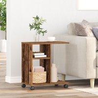 Berkfield Home Side Table with Wheels - Old Wood, 50x30x55 cm, Engineered Wood in Brown | Size: 50 x 30 x 55 cm