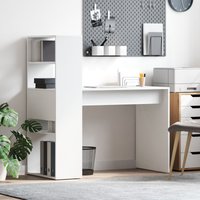 Berkfield Home Desk with Storage White 113x54x120 cm Engineered Wood | Size: 113 x 54 x 120 cm