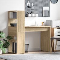Berkfield Home Desk with Storage Sonoma Oak 113x54x120 cm Engineered Wood in Beige | Size: 113 x 54 x 120 cm