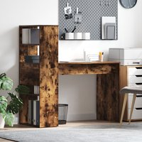 Berkfield Home Desk with Storage Smoked Oak 113x54x120 cm Engineered Wood in Brown | Size: 113 x 54 x 120 cm