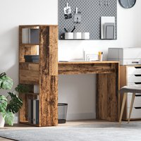 Berkfield Home Desk with Storage Old Wood 113x54x120 cm Engineered Wood | Size: 113 x 54 x 120 cm