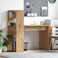 Berkfield Home Desk with Storage Artisan Oak 113x54x120 cm Engineered Wood | Size: 113 x 54 x 120 cm