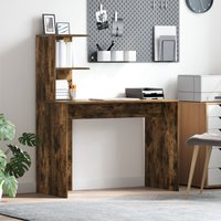 Berkfield Home Smoked Oak Writing Desk Smoked Oak Engineered wood Medium Storage in Brown