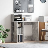 Berkfield Home Desk with Storage Concrete Grey 90x48x101.5 cm Engineered wood