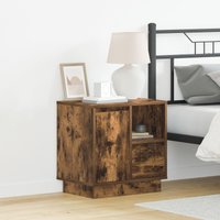 Berkfield Home Bedside Cabinet with LED Lights Smoked Oak 50x34, 5x50 cm in Brown