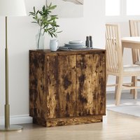 Berkfield Home Sideboard with LED, Smoked Oak, 71x34.5x75 cm, Engineered Wood in Brown | Size: 71x34.5x75 cm