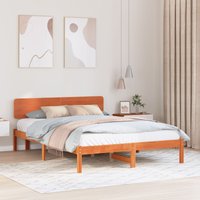 Berkfield Home Bed Frame with Headboard Wax Brown 140x200 cm Solid Pine Wood