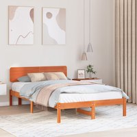 Berkfield Home Bed Frame with Headboard Wax Brown 135x190 cm Solid Pine Wood