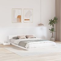 Berkfield Home Floor Bed Frame with Bedside Tables White 150x200cm Solid Wood | Size: 150x200 cm