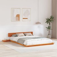 Berkfield Home Floor Bed Frame with Bedside Tables Wax Brown 150x200cm Solid Wood | Size: 150x200 cm