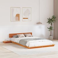 Berkfield Home Floor Bed Frame with Bedside Tables Wax Brown 120x200cm Solid Wood | Size: 120x200 cm