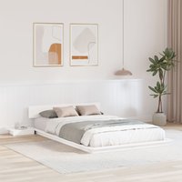 Berkfield Home Floor Bed Frame with Bedside Tables White 140x190cm Solid Wood | Size: 140x190 cm