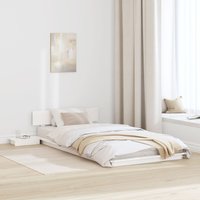Berkfield Home Floor Bed Frame with Bedside Tables White 90x190cm Solid Wood | Size: 90x190 cm