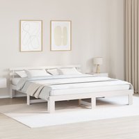 Berkfield Home White Bed Frame White Solid wood 200 x 200 cm Adjustable Armrests