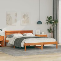 Berkfield Home with LED Strip Lights with Headboard Wax brown 140 x 200 cm Pine wood