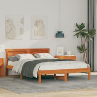 Berkfield Home with LED Strip Lights with Headboard Wax brown 120 x 200 cm Solid pine wood