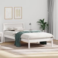 Berkfield Home Bed Frame with LED Headboard in White, 90 x 200 cm, Solid Pine in White | Size: 90 x 200 cm