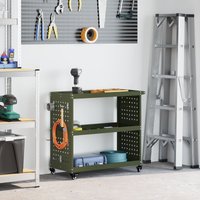 Berkfield Home Tool Trolley with Shelf with Wheel Olive green Medium Powder-coated steel
