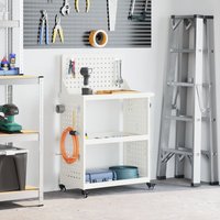 Berkfield Home Tool Trolley with Shelf with Wheel with Storage Manual White 65 x 35 x 111 cm Metal