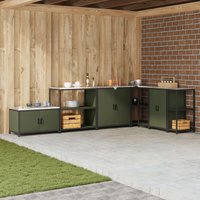 Berkfield Home Kitchen Storage Shelf with Storage Olive green Steel