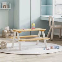 Berkfield Home Children's Table with Benches IRUN White 90x79.5x50cm Solid Wood | Size: 90x79.5x50 cm