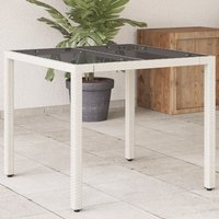 Berkfield Home Garden Table with Glass Top White 90x90x75 cm Poly Rattan | Size: 90 x 90 x 75 cm