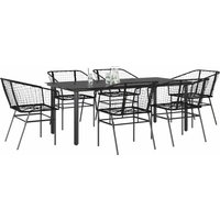 Berkfield Home 7 Piece Garden Dining Set Black Poly Rattan Glass