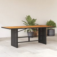 Berkfield Home Garden Table with Acacia Wood Top Black 190x80x75 cm Poly Rattan | Size: 190 x 80 x 75 cm